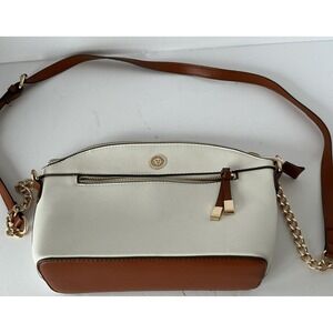 Anne Klein Crossbody Bag Cream Brown Colorblock Chain Strap
